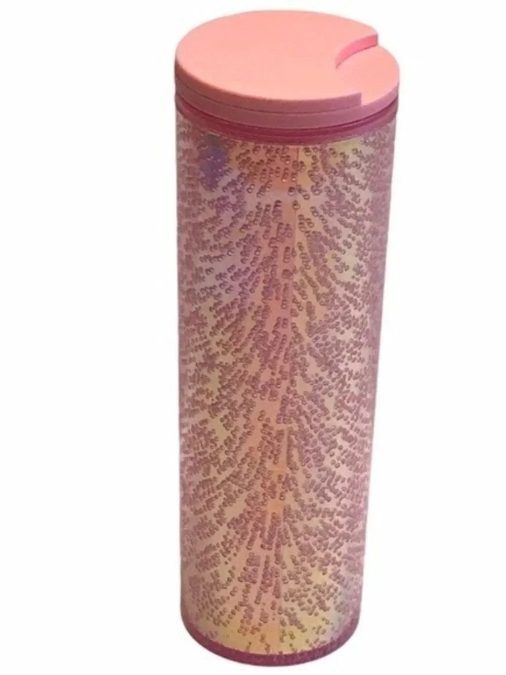 NEW Starbucks Travel Tumbler Cup Pink Bubbles Metallic Screw Top Lid